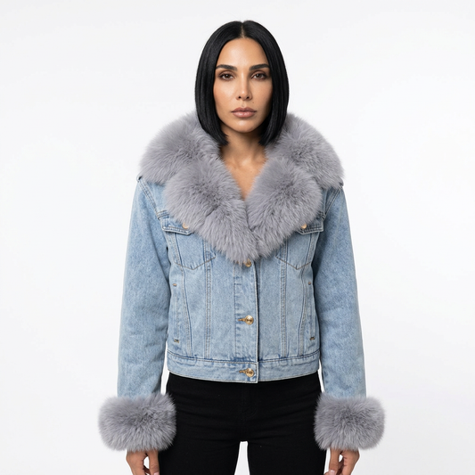 Chaqueta de Mezclilla para Mujer Nina | Cuello de Piel Sintética, Parka Cálida