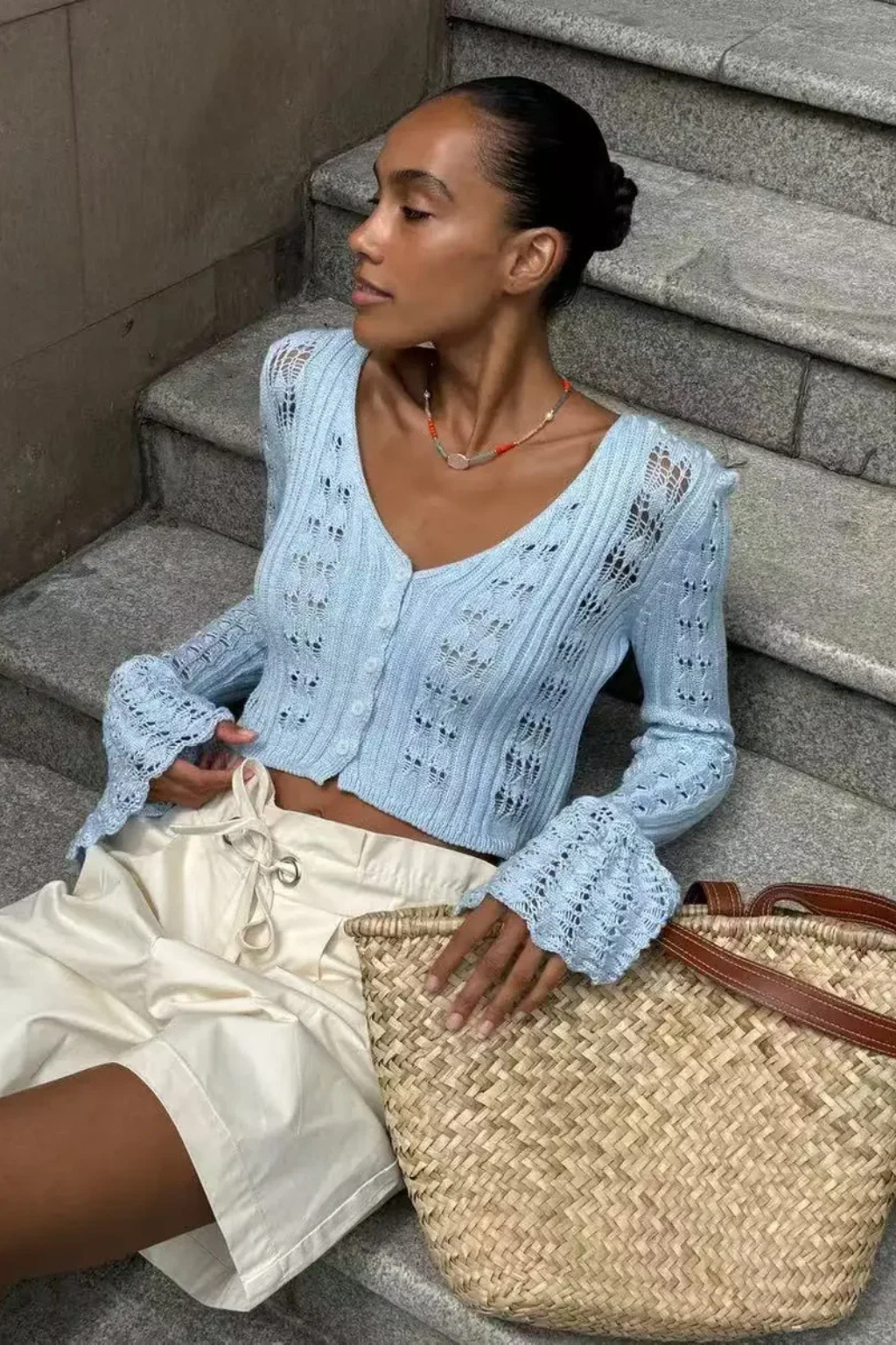 Greta Women's Crochet Cardigan - styled view