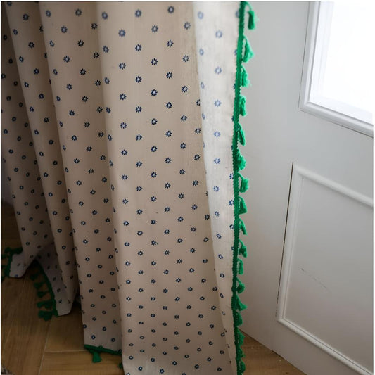 Cottage Petals Tassel Curtain | Cotton-Linen, Semi-Blackout