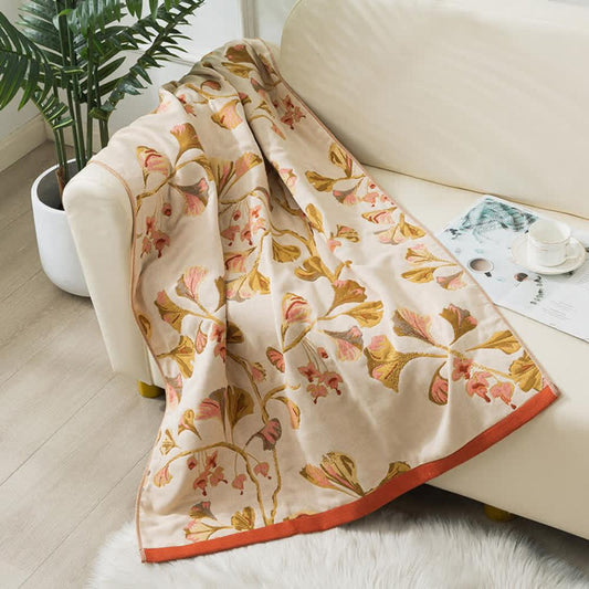 Cotton Gauze Bath Towel | Ginkgo Print, 35"x71"