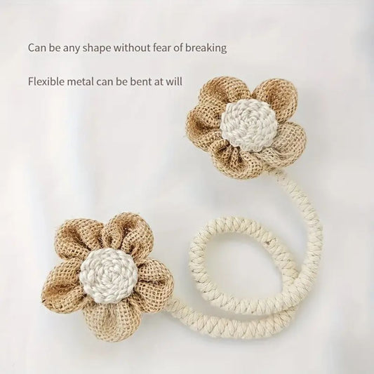 Floral Hemp Curtain Tie Backs | Punch-Free, Durable 2-Pack