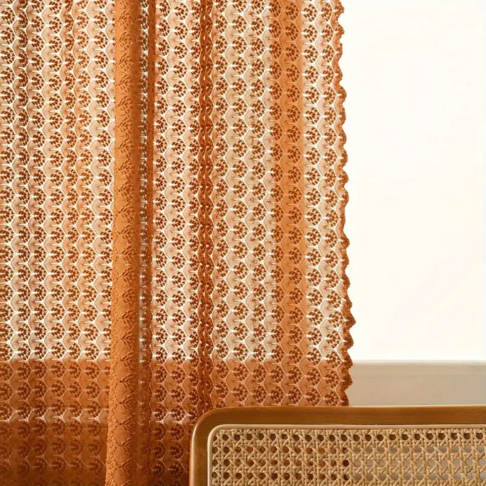 Amber Glow Boho Crochet Curtain | Light-Filtering, Rod Pocket