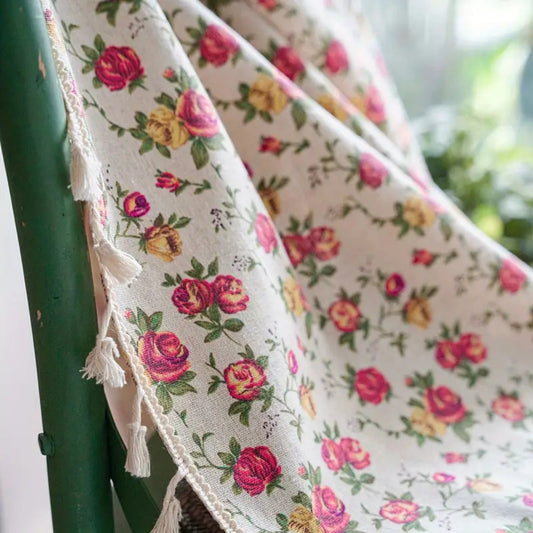 Floral Tasseled Soft Cotton Curtain | Semi-Sheer, UV-Resistant