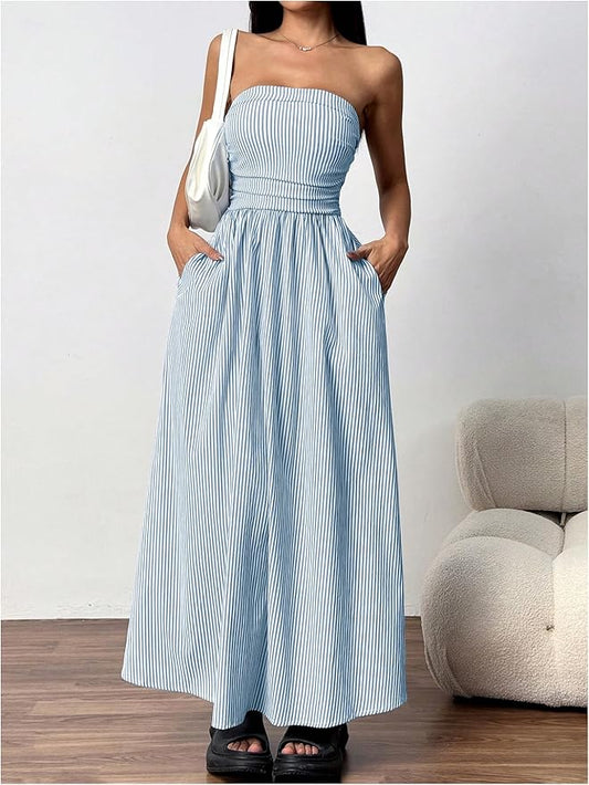 Rhea Women's Striped Maxi Dress - styled view