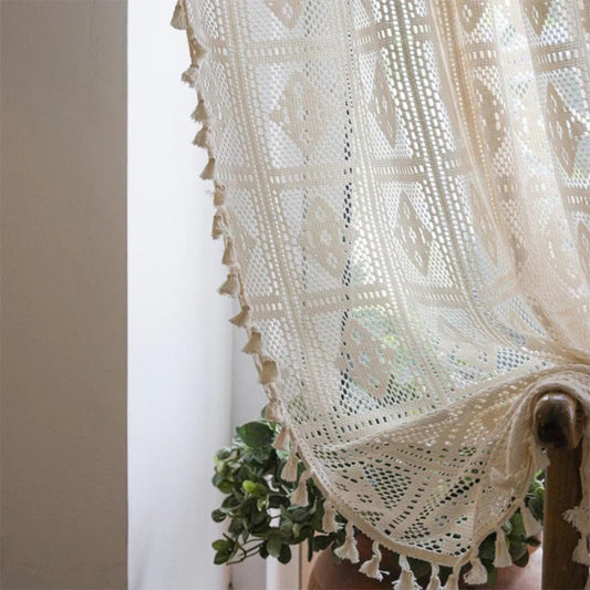 Rhombus Plaid Diamond Lace Curtain | Hollow-Out, Light-Filtering