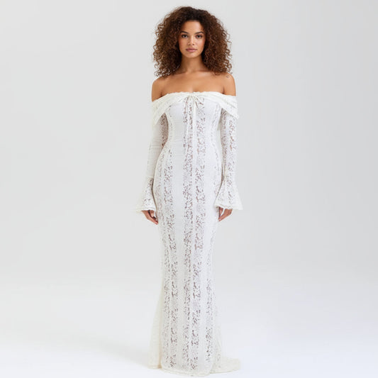 Vestido Maxi para Mujer Lisette | Encaje Floral, Sin Hombros