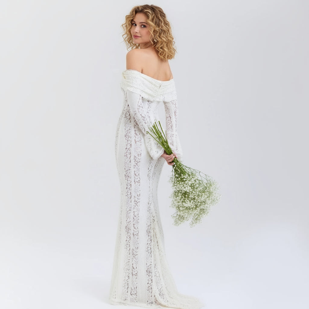 Robe maxi pour femmes Lisette | Dentelle florale, épaules dénudées