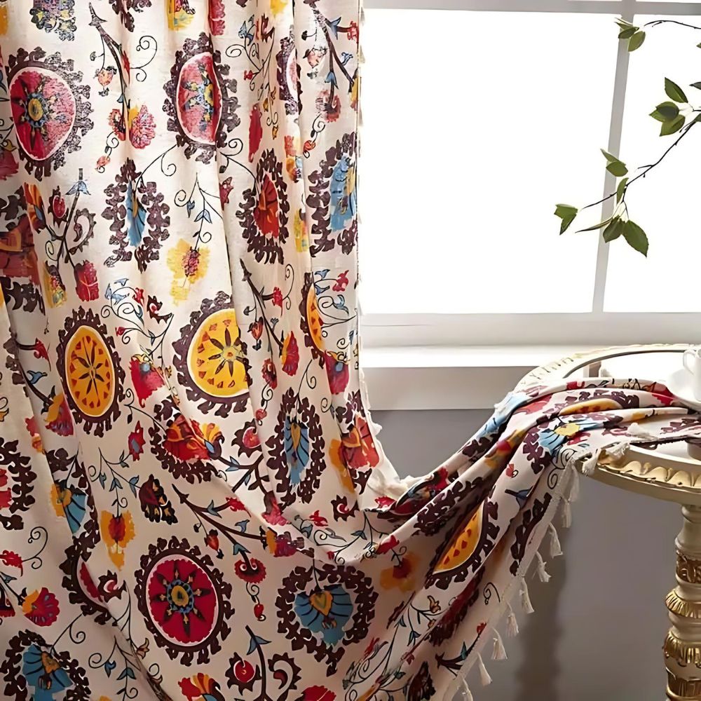 Boho Color Wheel Bloom Tassel Curtain | Multi-Hue, Tasselled