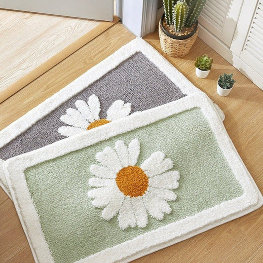Fleur Plush Floral Bath Mat | Daisy Design, Non-Slip Backing