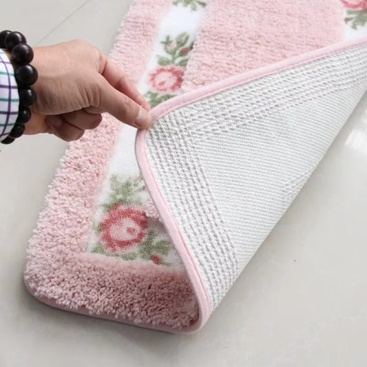 Floral Border Absorbent Bath Mat | Quick-Dry, Non-Slip Backing