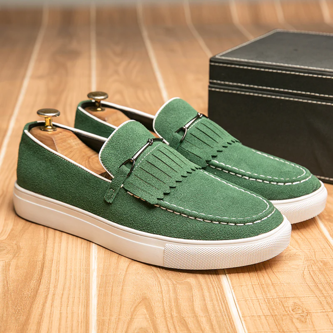 Ezra Men's Suede Loafers - shown in use