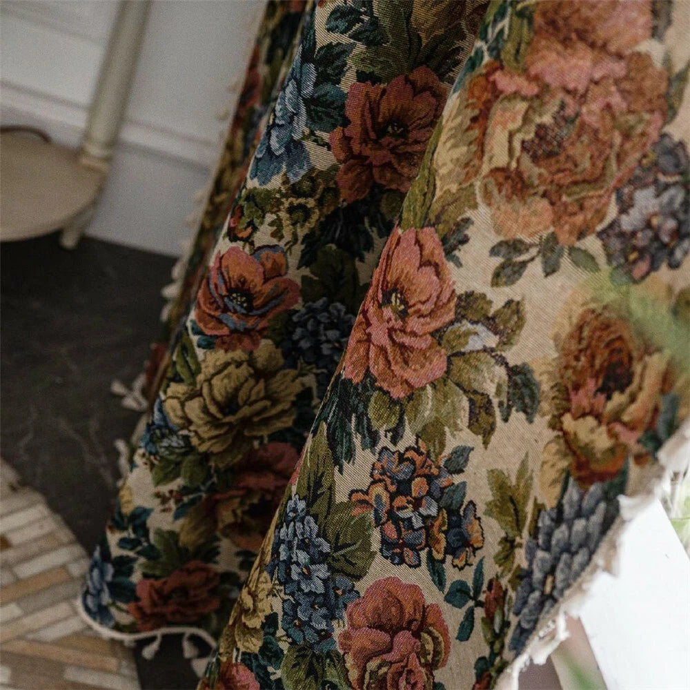 Heritage Rose Bloom Tassel Curtain | Floral Jacquard, Luxe Drape