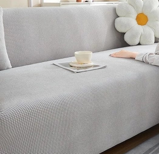 Narrow Jacquard Light Grey Couch Cover