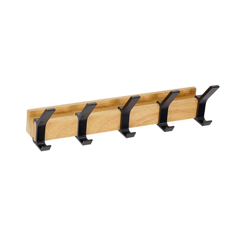 Nordic Wall-Mounted Coat Rack with Adjustable Hooks – Black and Natural Wood Finish 4