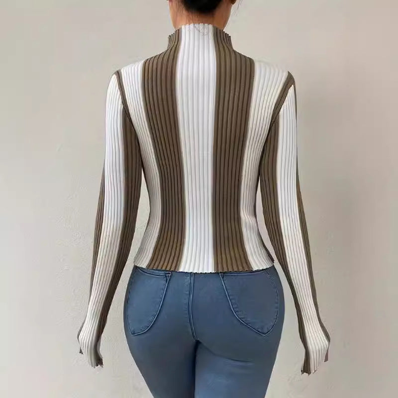 Ines Women's Striped Sweater - fabric and finish detail