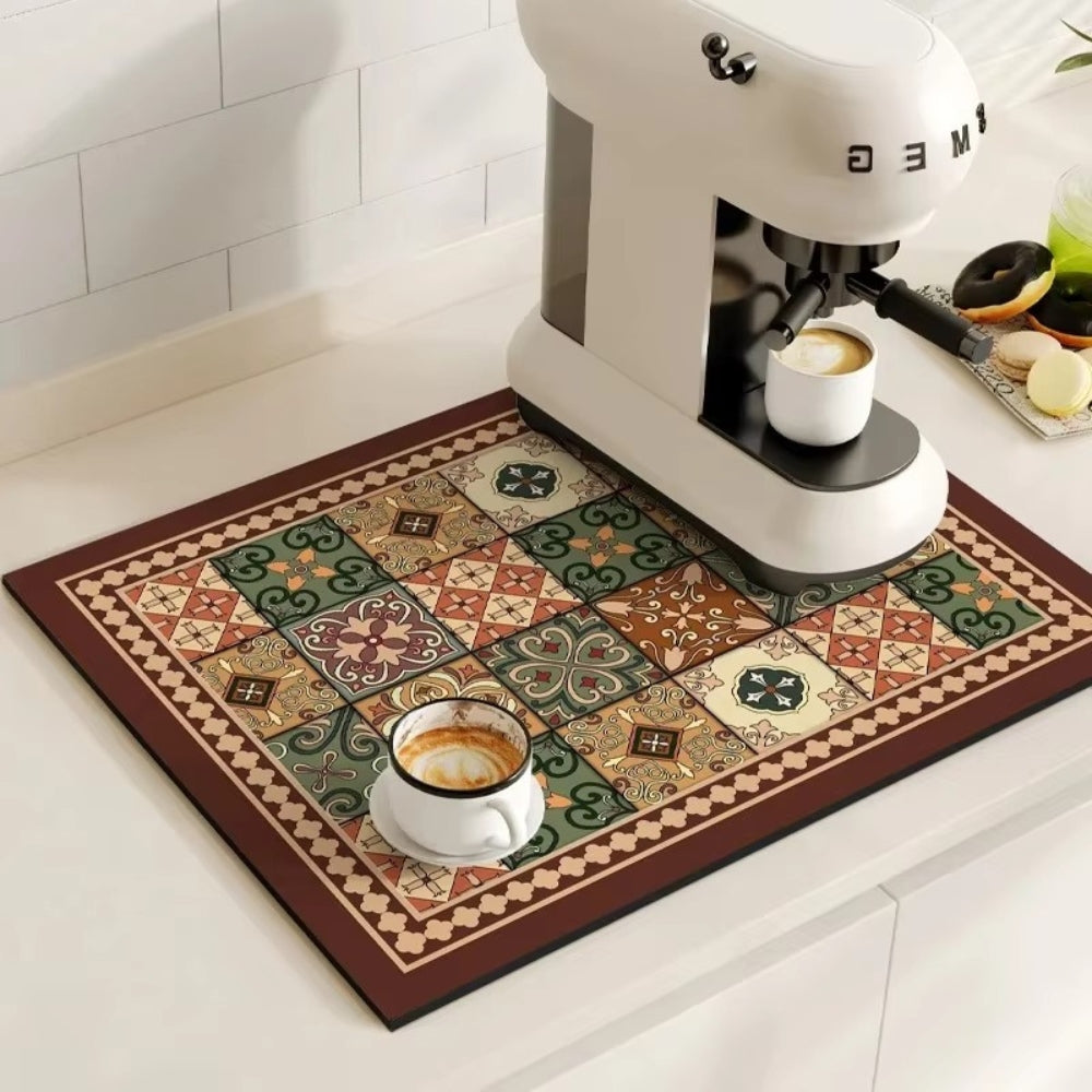 Retro Tile Design Absorbent Coffee Mat for Kitchen - Quick-Drying and Stylish 14
