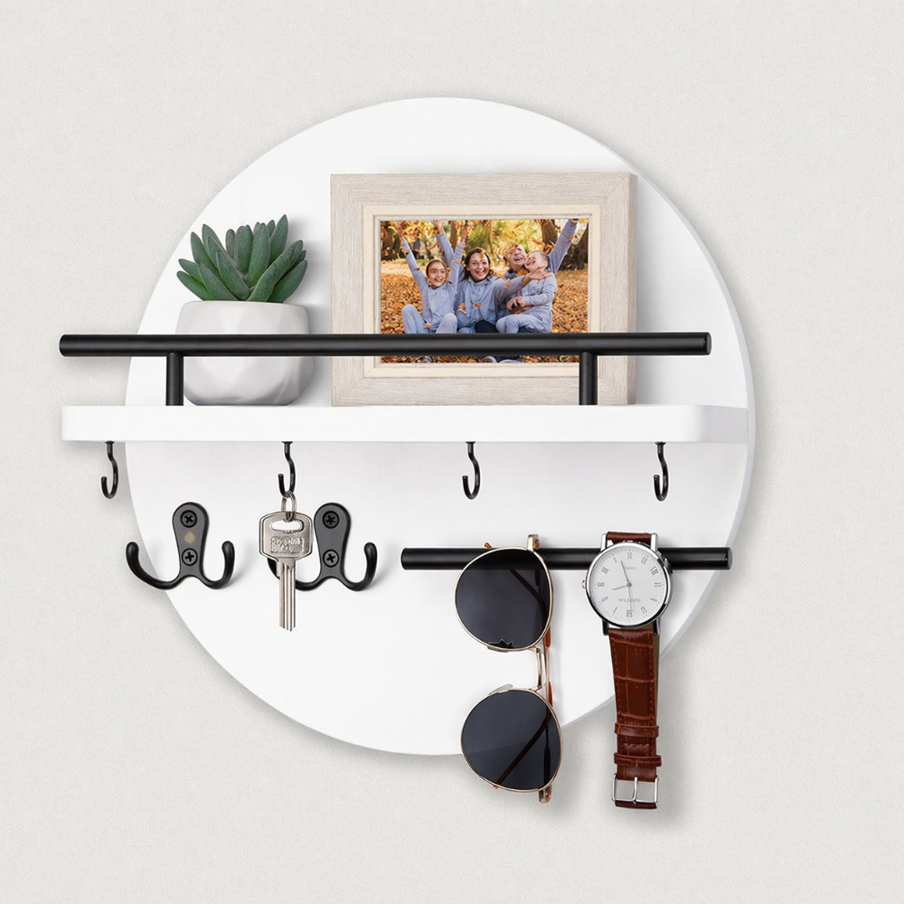 Round Wooden Key Holder for Wall – Eco-Friendly Key Organizer with Hooks and Shelf – Modern Scandinavian Design 5