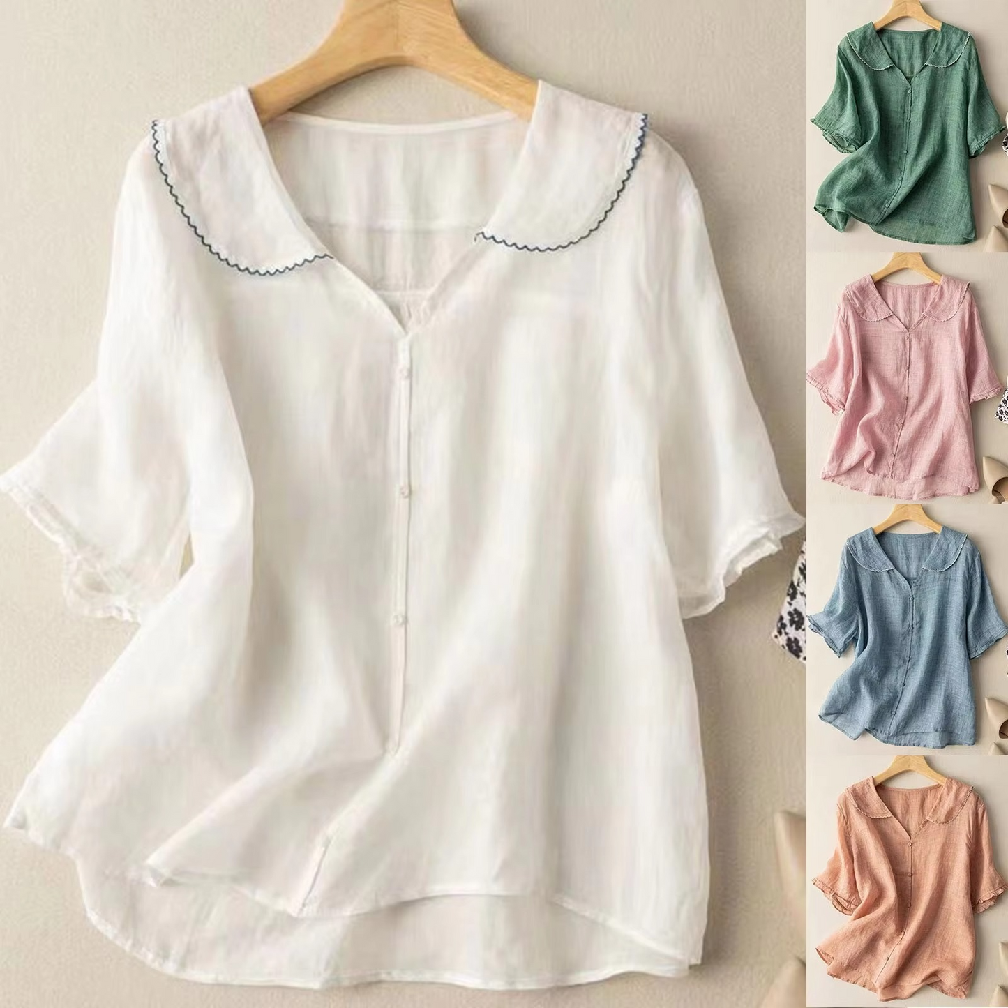 Esme Women's Linen Top - close-up detail