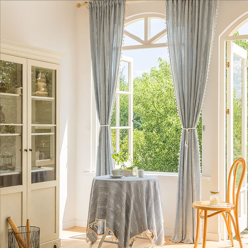 Sunlit Stripes Sheer Tassel Curtain | Hollow-Out Weave, Airy