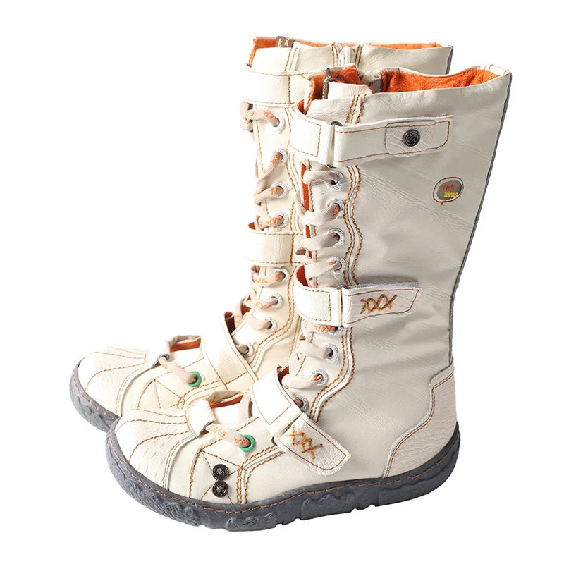 Tina Women's Flat Boots | Washed PU Leather, Plus Size 13