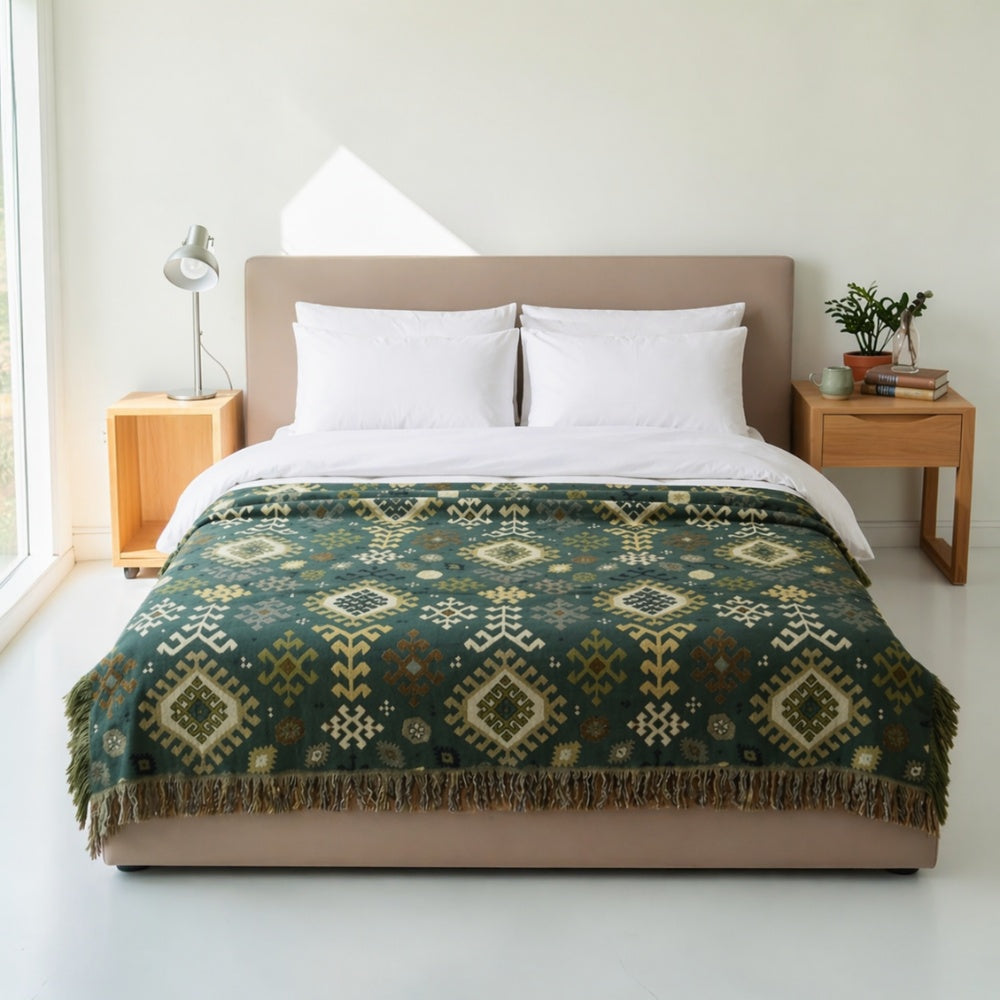 Tribal-Inspired Soft Geometric Fringe Blanket
