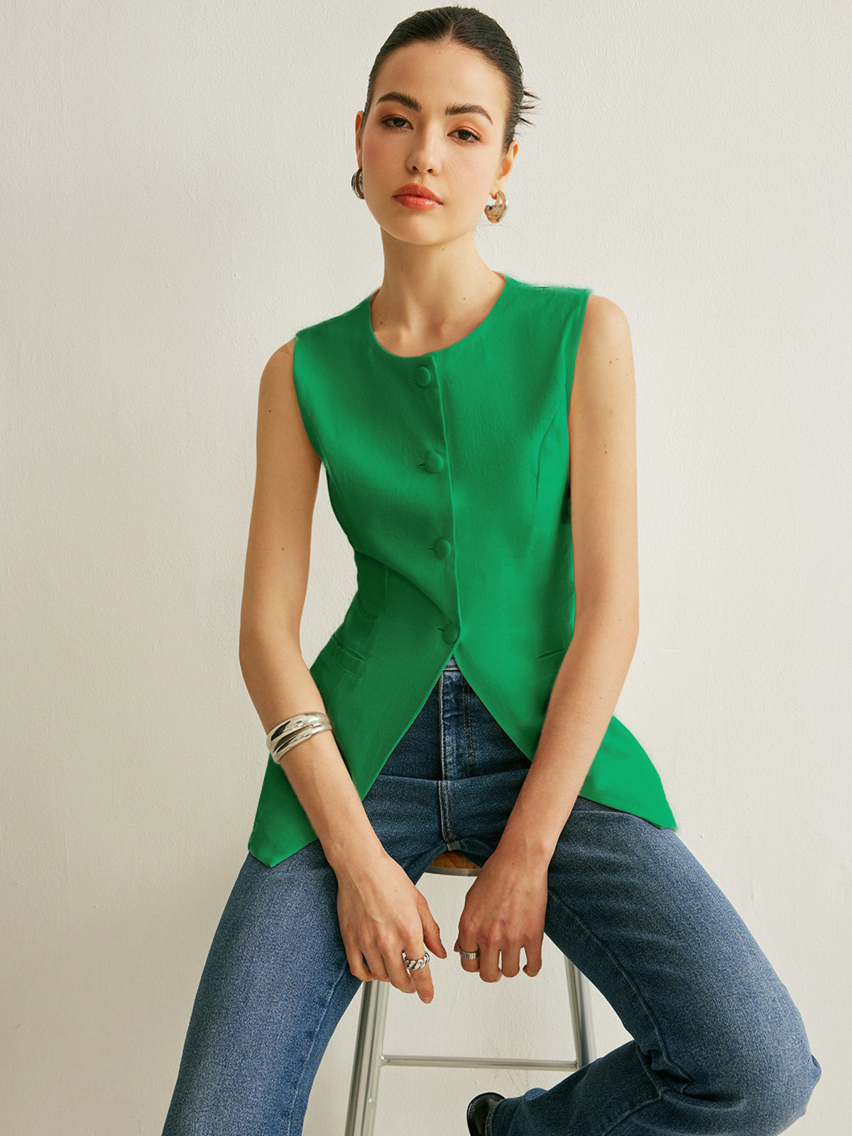 Quinn Women's Linen Vest - front view