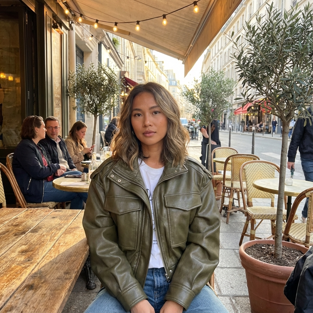 Chaqueta Utilitaria Cortada para Mujeres Maribel | Diseño con Cremallera Frontal, Detalle de Bolsillo en el Pecho