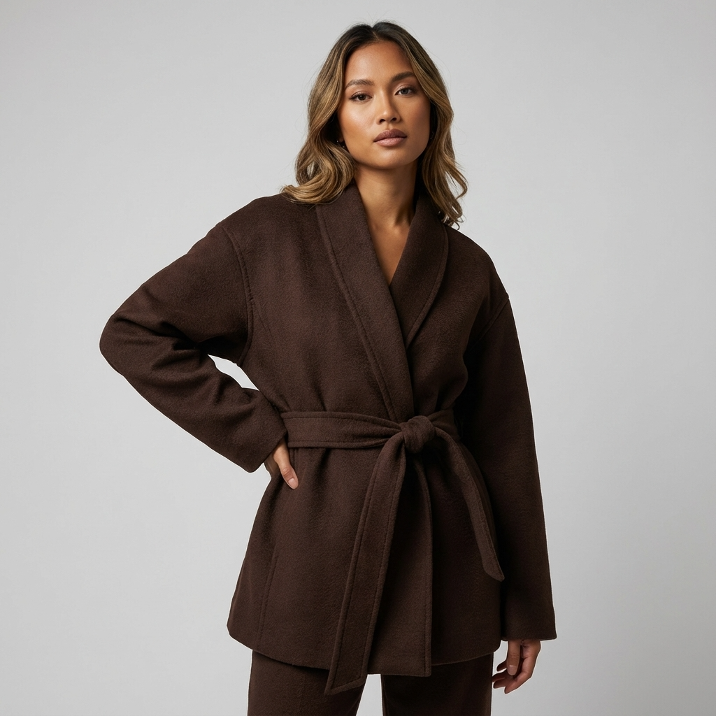 North Serena Women’s Belted Wrap Coat | Shawl Collar, Short Length