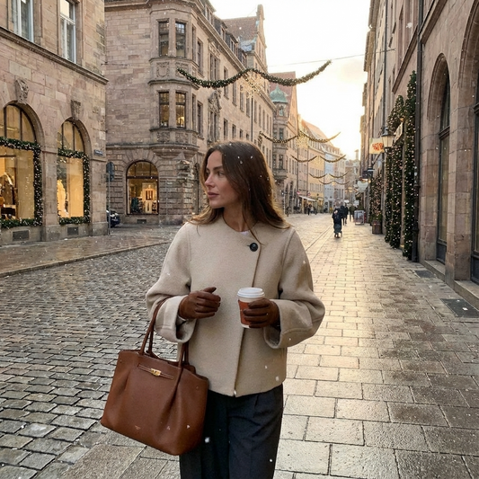 Manteau court femme Isla | Tissu mélangé laine, bouton unique remarquable