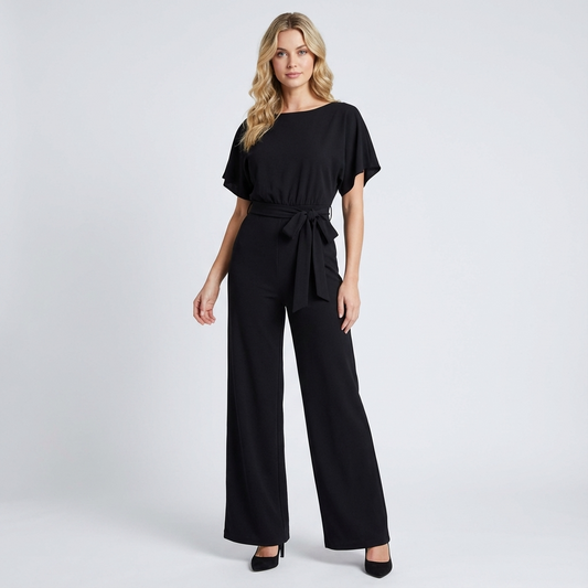 Mono Delilah de Pierna Ancha para Mujer | Escote Barco, Cinturón con Lazo