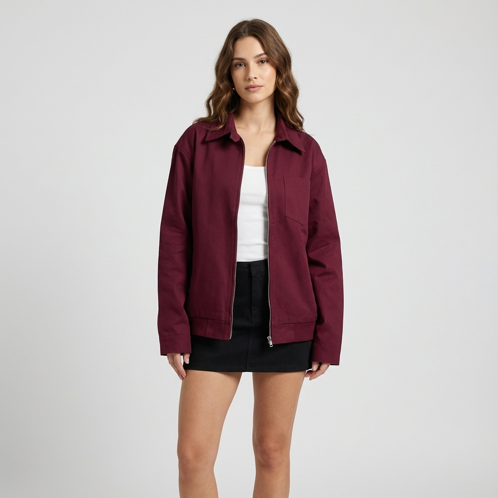 Kestrel Everly Women's Bomber Jacket | Burgundy Zip-Up, Chest Pocket