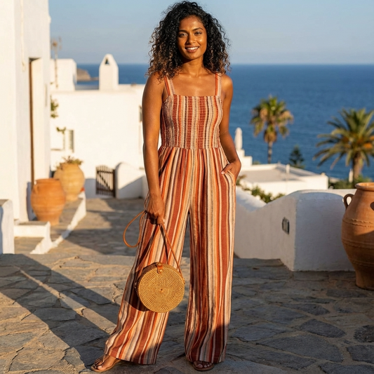 Mono a rayas de Lunara para mujer | Escote cuadrado, Pierna ancha