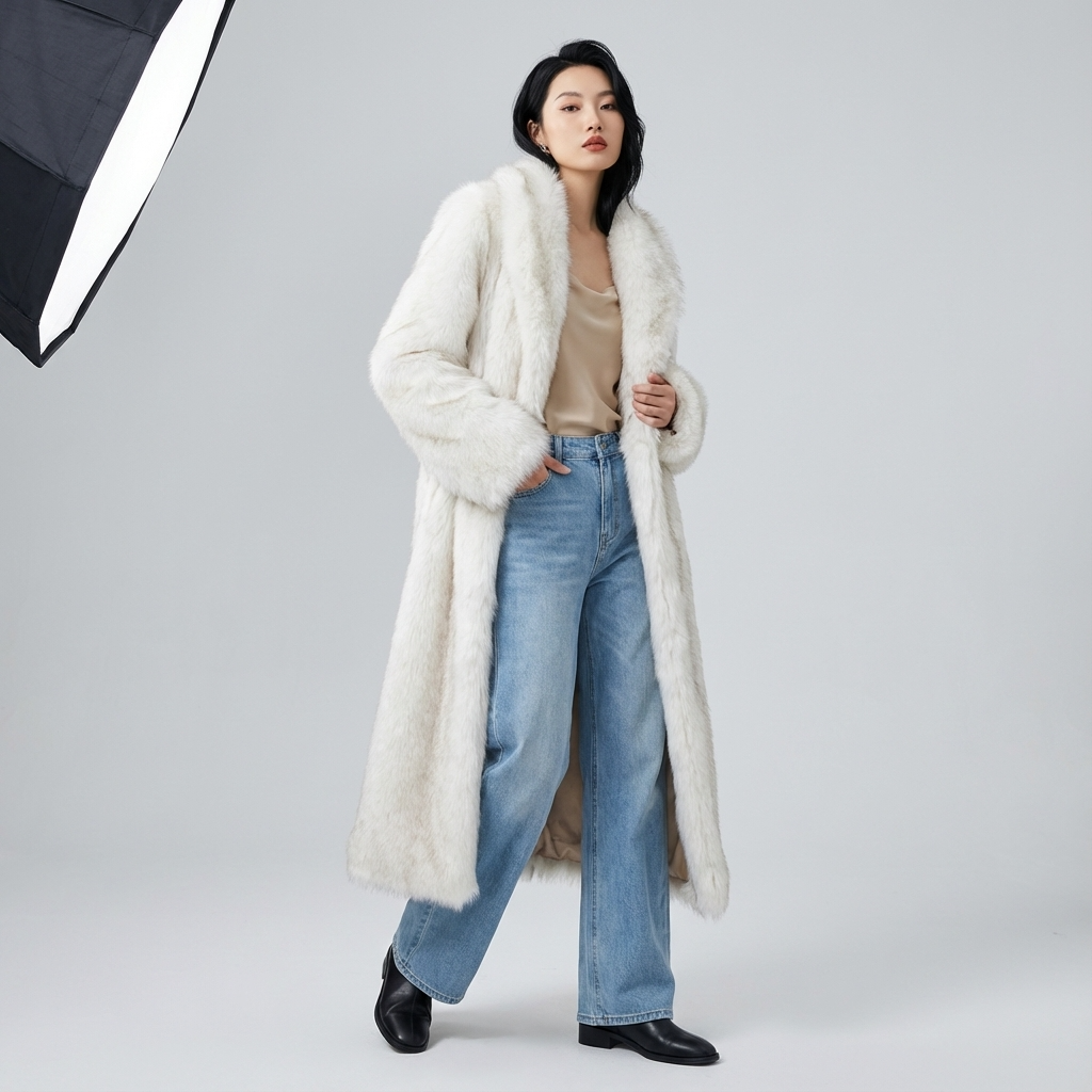 Manteau long pour femmes Rora | Finition fausse fourrure, col châle