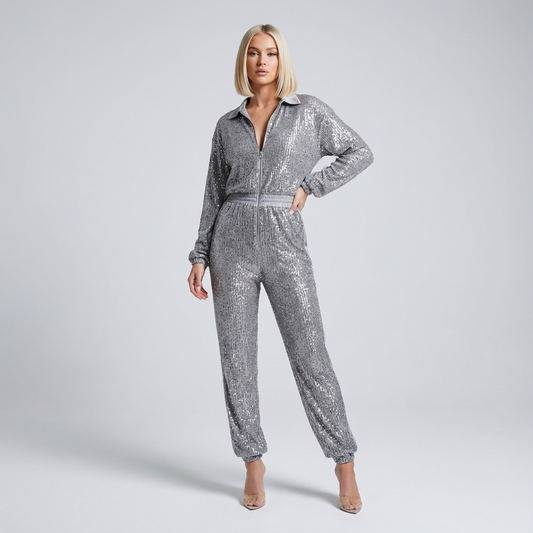 Mono con Lentejuelas para Mujer Nyx | Manga Larga, Diseño con Cremallera Frontal