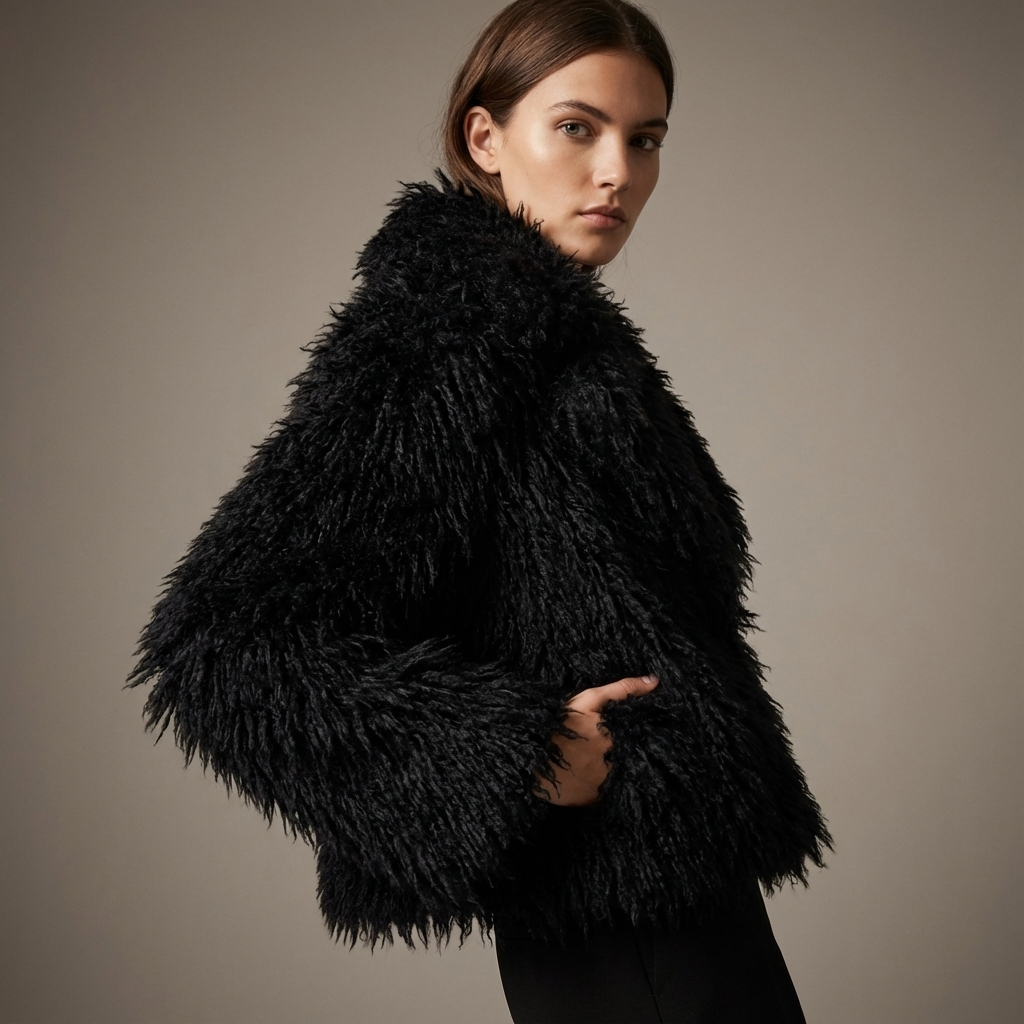 Grove Maris Women’s Faux Fur Jacket | Cropped Length, Wide Shawl Collar