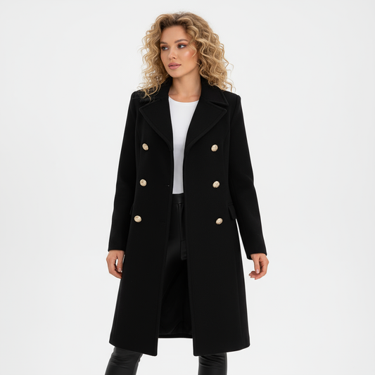 Trench-Coat Femme Renee | Croisé avec Boutons Dorés, Design Long Élégant