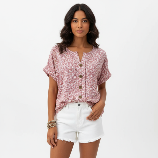 Top Floral Femme Wren | Coupe Ample Décontractée, Fermeture Boutonnée