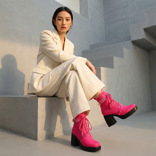 Bottes Courtes à Plateforme Femme Liora | Détail Lacets, Talon Bloc Épais