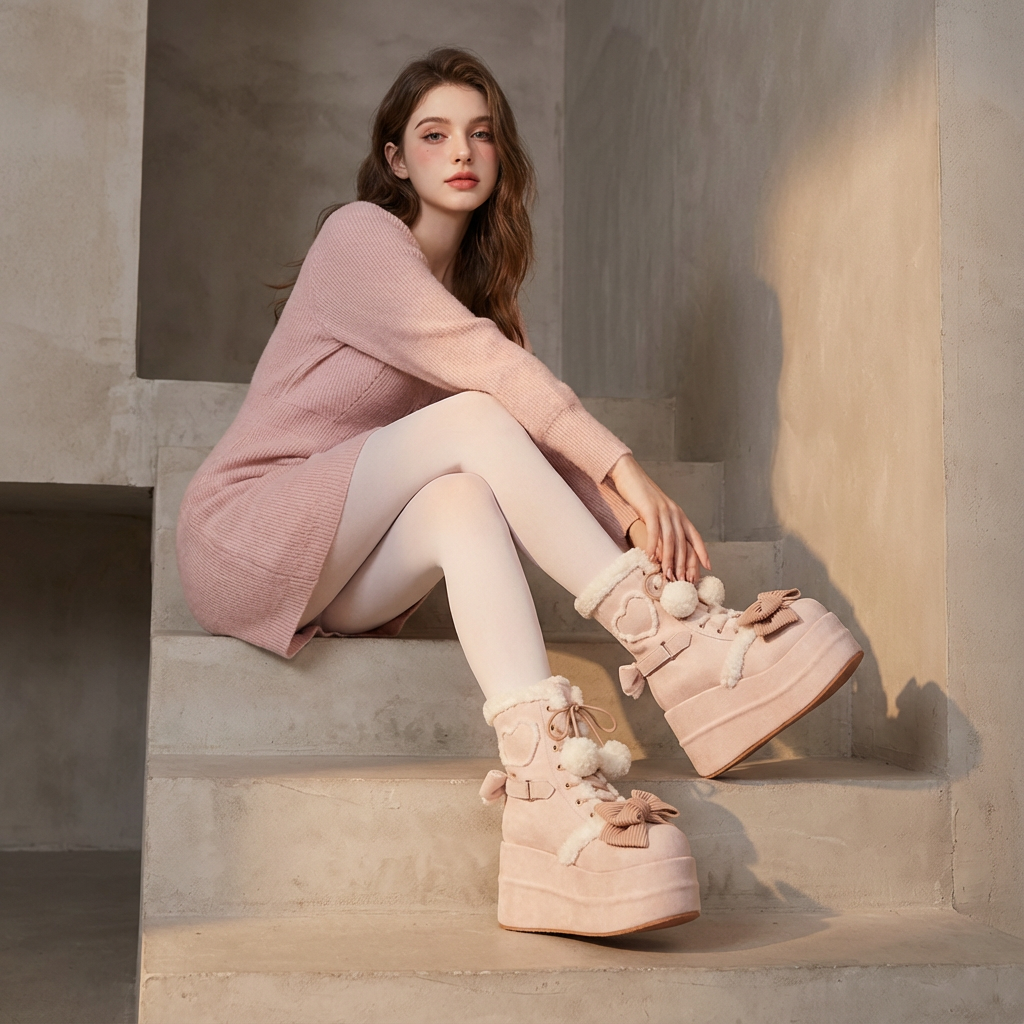 Bottes de Neige à Plateforme Fille Luna | Bordure en Fourrure Synthétique, Lacets avec Nœud