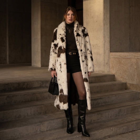 Manteau en fausse fourrure pour femmes Nina | Imprimé vache, chaleur hivernale