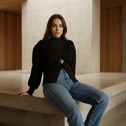 Veste cardigan Amira pour femme | Décolleté en V profond, fermeture à un bouton