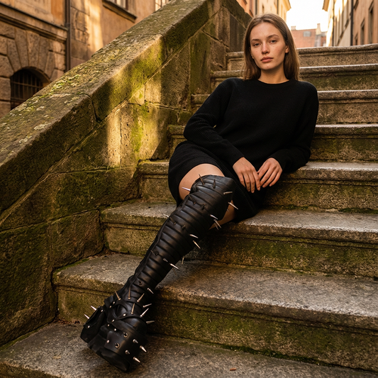 Bottes montantes punk Tank pour femmes | Design à rivets, cuir synthétique