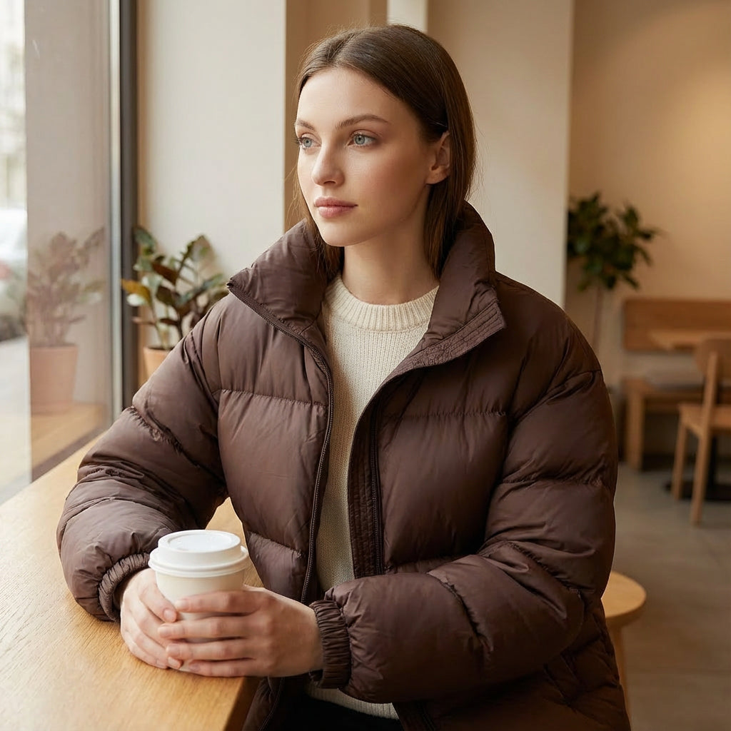 Vale Marlowe Women's Puffer Jacket | Quilted Panels, Stand Collar