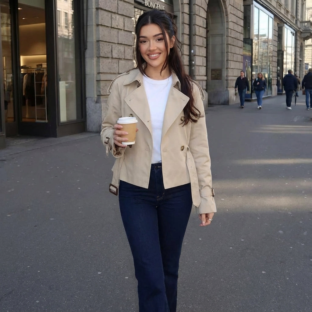 Trench court pour femmes Elena | Taille ceinturée, design croisé double