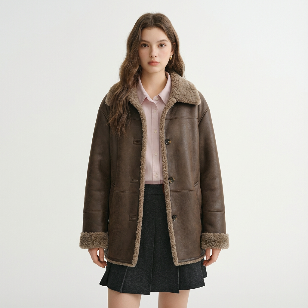 Manteau d'hiver double face Dura | Fausse fourrure marron réversible, style vintage américain