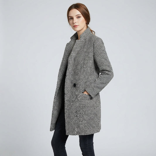 Manteau d'hiver pour femmes Holly | Tissu pied-de-poule ajusté, design mi-long