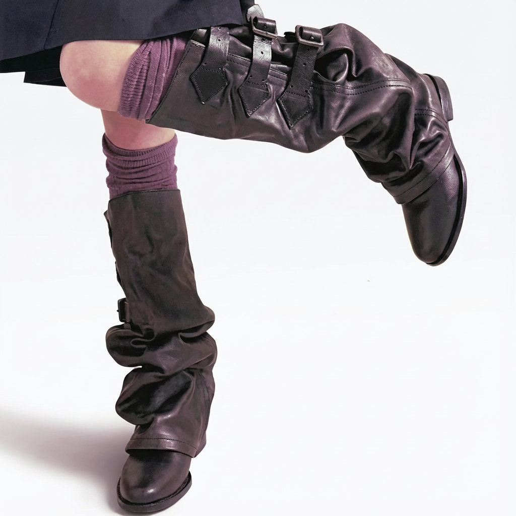 Bottes mi-mollet noires Gina pour femmes | Cuir véritable, mode décontractée