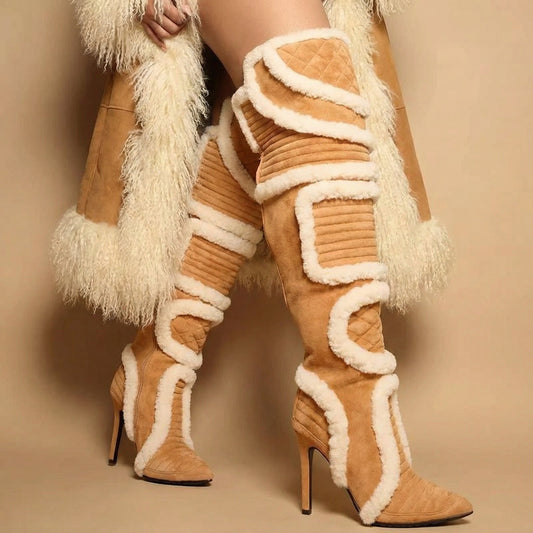 Bottes montantes Penny pour femmes | Talon aiguille en peluche, mode automne-hiver