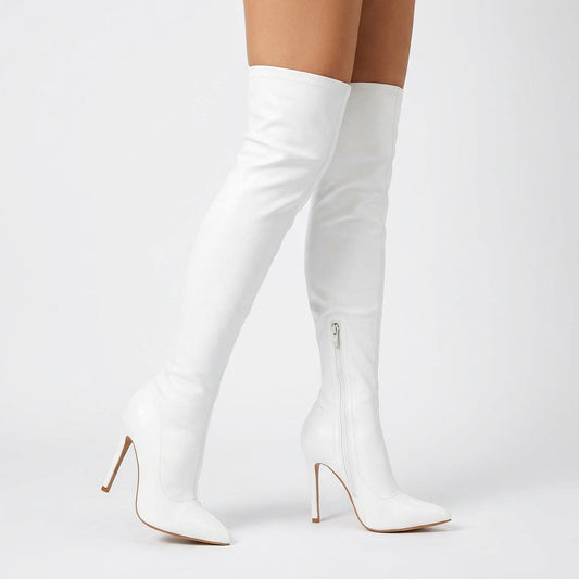 Bottes cuissardes pour femmes Aneikeh | Finition embossée croco, bout pointu