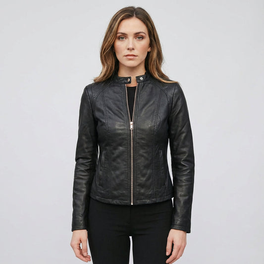Veste en cuir pour femmes Everly | Design biker zippé, silhouette ajustée